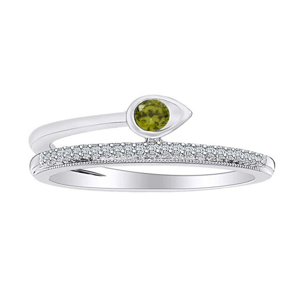 14K Gold Plated Green Peridot & White Cubic Zirconia Ladies 3 Stone Halo Bridal Engagement Ring with Matching Band Set 
